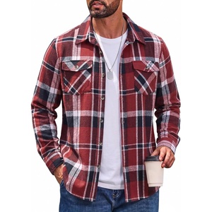 image:imageCOOFANDY Mens Flannel Shirt Jacket Long Sleeve Plaid Shacket with PocketsRed