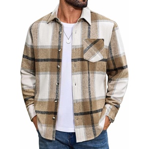 image:imageCOOFANDY Mens Flannel Shirts Long Sleeve Plaid Button Down Shirt Jackets01light Khaki Plaid
