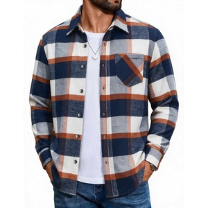 image:imageCOOFANDY Mens Flannel Shirts Long Sleeve Plaid Button Down Shirt JacketsNavy Orange Plaid