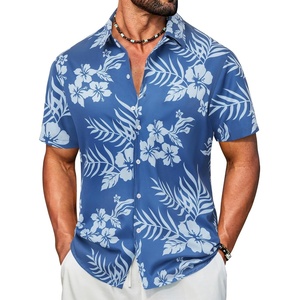 image:imageCOOFANDY Mens Hawaiian Shirt Short Sleeve Button Down Floral Aloha Shirts Tropical Vacation Beach ShirtsA  Blue  Light Blue Floral