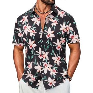 image:imageCOOFANDY Mens Hawaiian Shirt Short Sleeve Button Down Floral Aloha Shirts Tropical Vacation Beach ShirtsC  Black  Apricot Orchid
