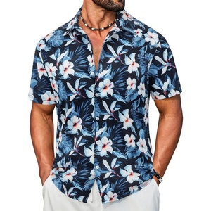 image:imageCOOFANDY Mens Hawaiian Shirt Short Sleeve Button Down Floral Aloha Shirts Tropical Vacation Beach ShirtsD  Navy Blue  White Floral