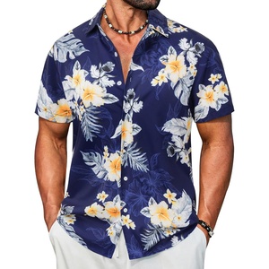 image:imageCOOFANDY Mens Hawaiian Shirt Short Sleeve Button Down Floral Aloha Shirts Tropical Vacation Beach ShirtsF  Deep Blue  Yellow White Floral