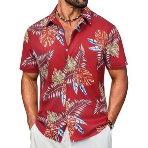 image:imageCOOFANDY Mens Hawaiian Shirt Short Sleeve Button Down Floral Aloha Shirts Tropical Vacation Beach ShirtsH  Red Leaf