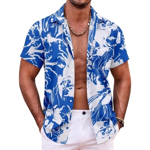 image:imageCOOFANDY Mens Hawaiian Shirt Short Sleeve Button Down Shirts Tropical Summer Beach Shirts Casual Floral Aloha ShirtsBlue