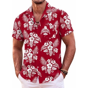 image:imageCOOFANDY Mens Hawaiian Shirt Short Sleeve Floral Button Down Shirts Tropical Summer Beach Shirts Camp Collar ShirtRedwhite Floral
