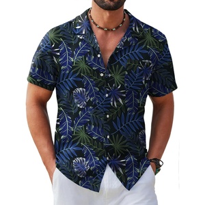 image:imageCOOFANDY Mens Hawaiian Shirt Short Sleeve Tropical Button Up Vacation Beach ShirtBlack Blue Green  Leaf