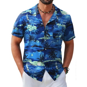 image:imageCOOFANDY Mens Hawaiian Shirt Short Sleeve Tropical Button Up Vacation Beach ShirtBlue  Palm Tree