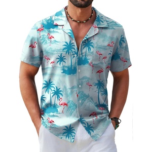 image:imageCOOFANDY Mens Hawaiian Shirt Short Sleeve Tropical Button Up Vacation Beach ShirtCyan Blue  Flamingos