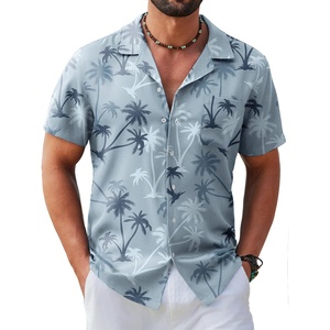 image:imageCOOFANDY Mens Hawaiian Shirt Short Sleeve Tropical Button Up Vacation Beach ShirtGrey  Tree