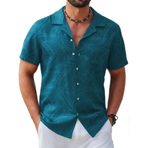 image:imageCOOFANDY Mens Hawaiian Shirt Short Sleeve Tropical Button Up Vacation Beach ShirtLake Blue  Leaf