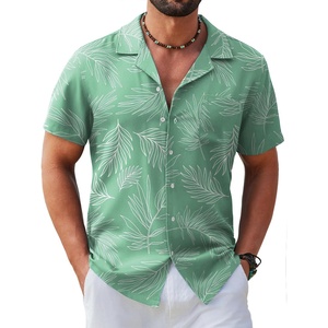 image:imageCOOFANDY Mens Hawaiian Shirt Short Sleeve Tropical Button Up Vacation Beach ShirtLight Green  Palm Tree