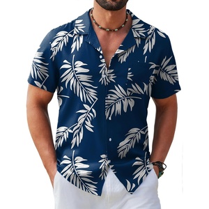 image:imageCOOFANDY Mens Hawaiian Shirt Short Sleeve Tropical Button Up Vacation Beach ShirtNavy  Palm Leaf