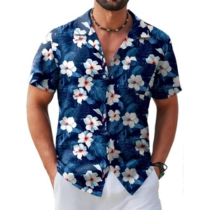 image:imageCOOFANDY Mens Hawaiian Shirt Short Sleeve Tropical Button Up Vacation Beach ShirtNavy Blue  Floral
