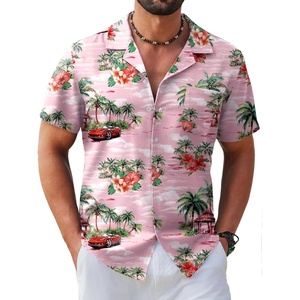 image:imageCOOFANDY Mens Hawaiian Shirt Short Sleeve Tropical Button Up Vacation Beach ShirtPink  Car