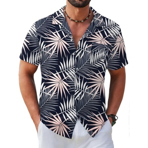 image:imageCOOFANDY Mens Hawaiian Shirt Short Sleeve Tropical Button Up Vacation Beach ShirtPink White  Leaf