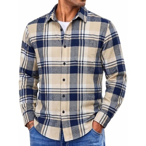 image:imageCOOFANDY Mens Lightweight Flannel Shirt Long Sleeve Plaid Shirt with PocketKhaki Blue