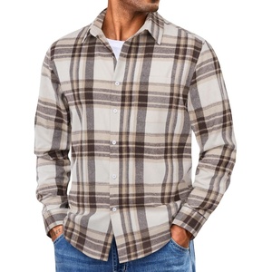 image:imageCOOFANDY Mens Lightweight Flannel Shirt Long Sleeve Plaid Shirt with PocketLight Khaki