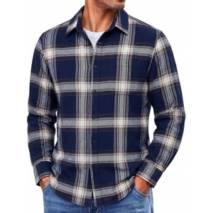 image:imageCOOFANDY Mens Lightweight Flannel Shirt Long Sleeve Plaid Shirt with PocketNavy Blue  Khaki