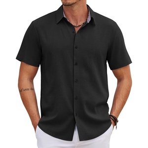 image:imageCOOFANDY Mens Linen Shirt Casual Short Sleeve Button Down Shirts Summer Beach Vacation TopsBlack