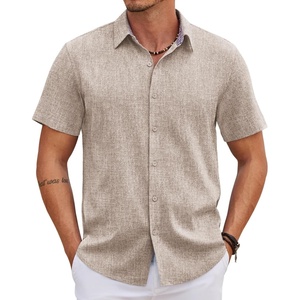 image:imageCOOFANDY Mens Linen Shirt Casual Short Sleeve Button Down Shirts Summer Beach Vacation TopsKhaki