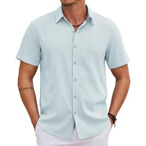 image:imageCOOFANDY Mens Linen Shirt Casual Short Sleeve Button Down Shirts Summer Beach Vacation TopsLight Blue