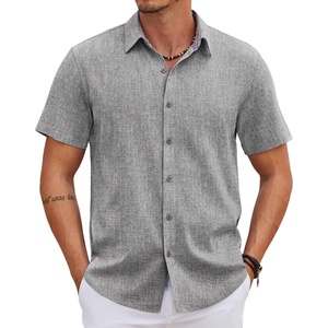 image:imageCOOFANDY Mens Linen Shirt Casual Short Sleeve Button Down Shirts Summer Beach Vacation TopsLight Gray
