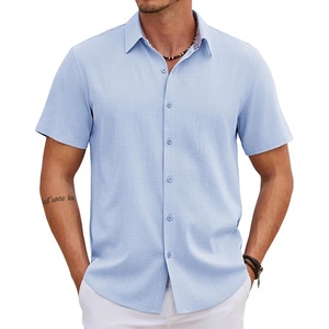 image:imageCOOFANDY Mens Linen Shirt Casual Short Sleeve Button Down Shirts Summer Beach Vacation TopsSky Blue