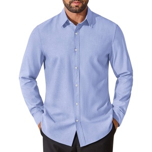 image:imageCOOFANDY Mens Oxford Shirt Cotton Long Sleeve RegularFit Dress Shirt Wrinkle Free Casual Button Down ShirtsClear Blue