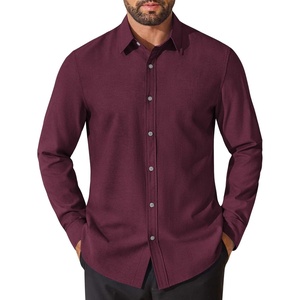 image:imageCOOFANDY Mens Oxford Shirt Cotton Long Sleeve RegularFit Dress Shirt Wrinkle Free Casual Button Down ShirtsJujube Red