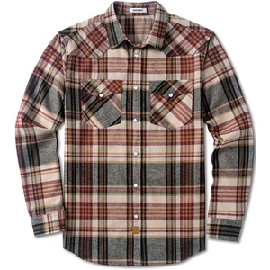 image:imageCOOFANDY Mens Plaid Flannel Shirts Long Sleeve Western Pearl Snap Shirts Fall Button Down Shirt for MenBrown Red