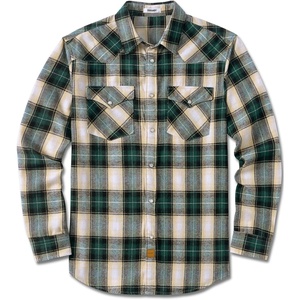 image:imageCOOFANDY Mens Plaid Flannel Shirts Long Sleeve Western Pearl Snap Shirts Fall Button Down Shirt for MenGreen Beige