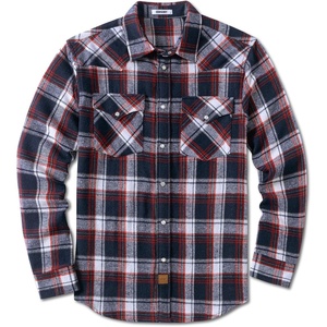 image:imageCOOFANDY Mens Plaid Flannel Shirts Long Sleeve Western Pearl Snap Shirts Fall Button Down Shirt for MenNavy Red