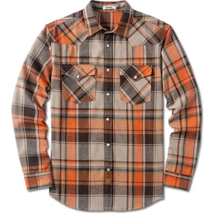 image:imageCOOFANDY Mens Plaid Flannel Shirts Long Sleeve Western Pearl Snap Shirts Fall Button Down Shirt for MenOrange Grey