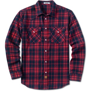 image:imageCOOFANDY Mens Plaid Flannel Shirts Long Sleeve Western Pearl Snap Shirts Fall Button Down Shirt for MenRed