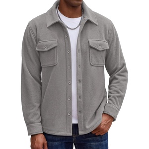 image:imageCOOFANDY Mens Polar Fleece Shirt Jacket Long Sleeve Casual Button Down Shirts Shacket with PocketsLight Gray