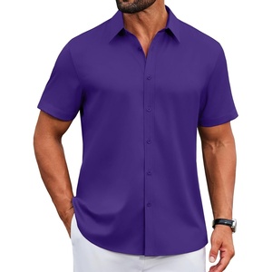 image:imageCOOFANDY Mens Untucked Dress Shirts Short Sleeve Casual Button Down ShirtPurple