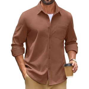 image:imageCOOFANDY Mens Waffle Button Down Shirt Jacket Casual Long Sleeve Shacket with PocketBeige