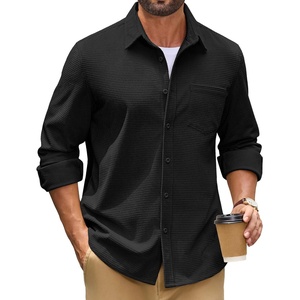 image:imageCOOFANDY Mens Waffle Button Down Shirt Jacket Casual Long Sleeve Shacket with PocketBlack