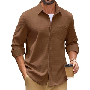 image:imageCOOFANDY Mens Waffle Button Down Shirt Jacket Casual Long Sleeve Shacket with PocketBrown