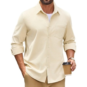 image:imageCOOFANDY Mens Waffle Button Down Shirt Jacket Casual Long Sleeve Shacket with PocketCaramel