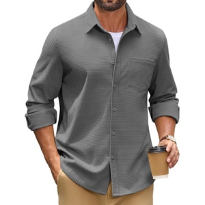image:imageCOOFANDY Mens Waffle Button Down Shirt Jacket Casual Long Sleeve Shacket with PocketGray
