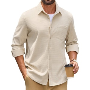 image:imageCOOFANDY Mens Waffle Button Down Shirt Jacket Casual Long Sleeve Shacket with PocketLight Khaki