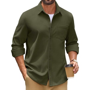 image:imageCOOFANDY Mens Waffle Button Down Shirt Jacket Casual Long Sleeve Shacket with PocketOlive