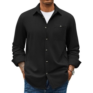image:imageCOOFANDY Mens Waffle Button Down Shirt Long Sleeve Corduroy Shirt JacketAll Black