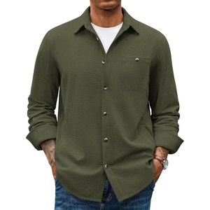image:imageCOOFANDY Mens Waffle Button Down Shirt Long Sleeve Corduroy Shirt JacketArmy Green