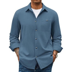 image:imageCOOFANDY Mens Waffle Button Down Shirt Long Sleeve Corduroy Shirt JacketDark Blue