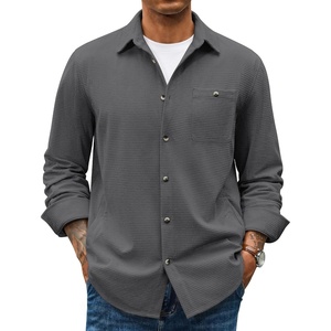 image:imageCOOFANDY Mens Waffle Button Down Shirt Long Sleeve Corduroy Shirt JacketDark Grey