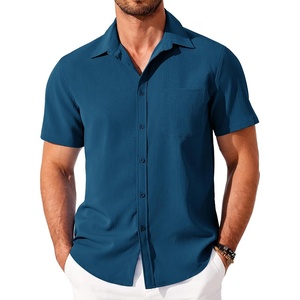 image:imageCOOFANDY Shirts for Men Short Sleeve Button Down Shirt Casual Summer Beach ShirtDark Blue