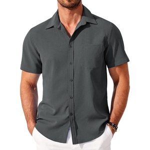 image:imageCOOFANDY Shirts for Men Short Sleeve Button Down Shirt Casual Summer Beach ShirtDark Grey
